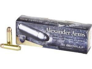 Alexander Arms 50 Beowulf Ammo 350 Grain Hornady XTP Jacketed Hollow Point Box of 500