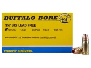 Buffalo Bore 357 Sig Ammo 125 Grain Low Flash Barnes TAC-XP Solid Hollow Point Lead Free Box of 500