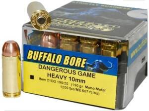 Buffalo Bore Dangerous Game 10mm Auto Ammo 190 Grain Lehigh Solid Wide Flat Nose Lead Free Box of 500 Rounds