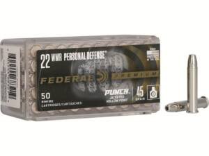 Federal Personal Defense Punch 22 Winchester Magnum Rimfire (WMR) Ammo 45 Grain Jacketed Hollow Point box of 2000