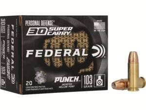 Federal Personal Defense Punch 30 Super Carry Ammo 103 Grain Jacketed Hollow Point Box of 500