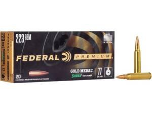 Federal Premium Gold Medal 223 Remington Ammo 77 Grain Sierra MatchKing Jacketed Hollow Point Box of 500