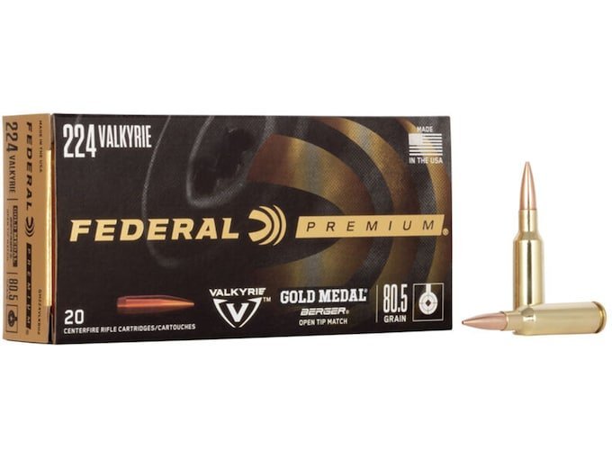 Federal Premium Gold Medal 224 Valkyrie Ammo 80.5 Grain Berger Target Jacketed Hollow Point box of 500