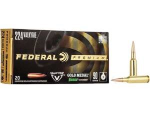 Federal Premium Gold Medal 224 Valkyrie Ammo 90 Grain Sierra MatchKing Jacketed Hollow Point box of 500