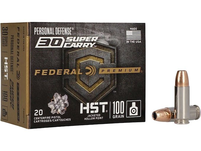 Federal Premium Personal Defense 30 Super Carry Ammo 100 Grain Federal HST Jacketed Hollow Point Box of 500