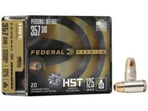 Federal Premium Personal Defense 357 Sig Ammo 125 Grain Federal HST Jacketed Hollow Point Box of 500