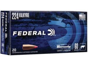 Federal Varmint & Predator 224 Valkyrie Ammo 60 Grain Hornady V-Max Polymer Tip box of 500