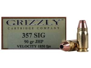 Grizzly Cartridge High Performance Handgun 357 Sig Ammo 90 Grain Jacketed Hollow Point Box of 500