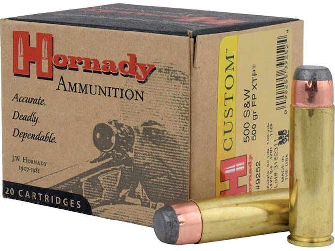 Hornady Custom 500 S&W Magnum Ammo 500 Grain Hornady XTP Jacketed Flat Nose Box of 200
