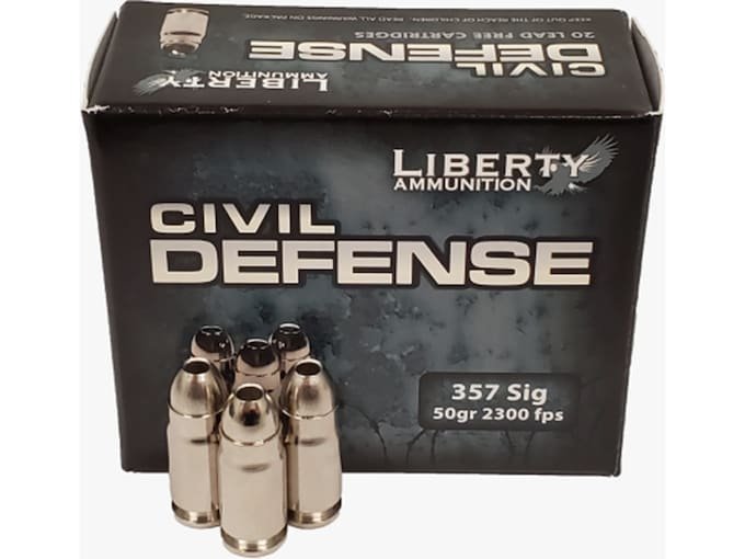 Liberty Civil Defense 357 Sig Ammo 50 Grain Fragmenting Hollow Point box of 500