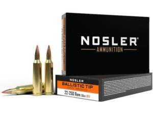 Nosler BT Varmint 22-250 Remington Ammo 55 Grain Nosler Ballistic Tip Polymer Tip Box of 500