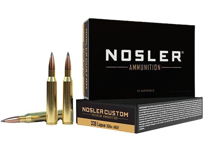 Nosler Custom 338 Lapua Magnum Ammo 250 Grain Nosler AccuBond Bonded Polymer Tip Box of 200