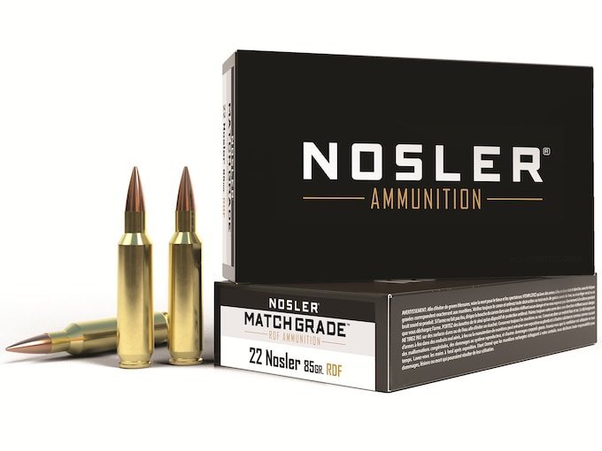 Nosler Match Grade 22 Nosler Ammo 85 Grain Nosler RDF Jacketed Hollow Point Box of 500