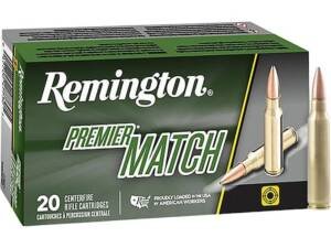 Remington Premier Match 223 Remington Ammo 77 Grain Sierra MatchKing Jacketed Hollow Point Box of 500
