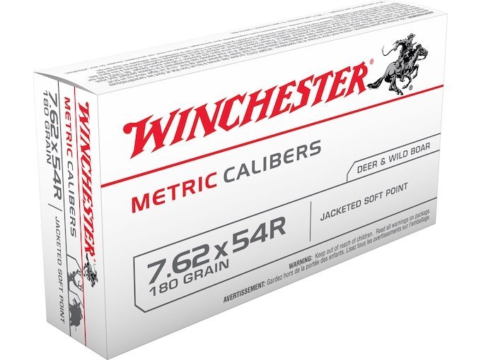 Winchester USA 7.62x54mm Rimmed Russian Ammo 180 Grain Jacketed Soft Point Box of 500